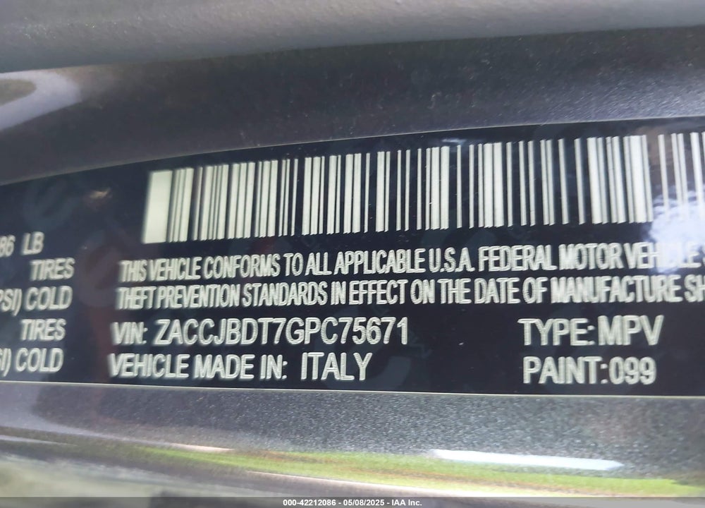 2016 JEEP RENEGADE VIN: ZACCJBDT7GPC75671
