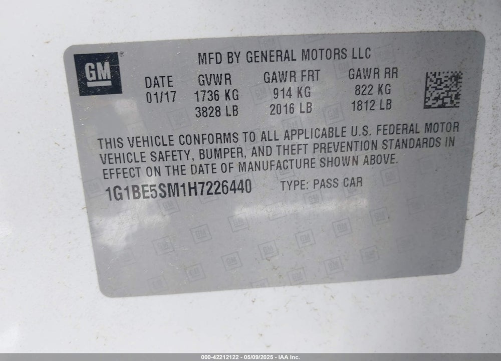 2017 CHEVROLET CRUZE VIN: 1G1BE5SM1H7226440