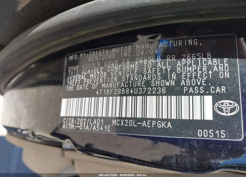 2004 TOYOTA AVALON XLS VIN: 4T1BF28B84U372236
