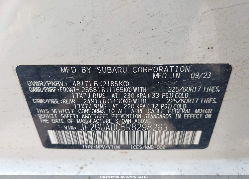 2024 SUBARU CROSSTREK PREMIUM VIN: JF2GUADC5R8298283
