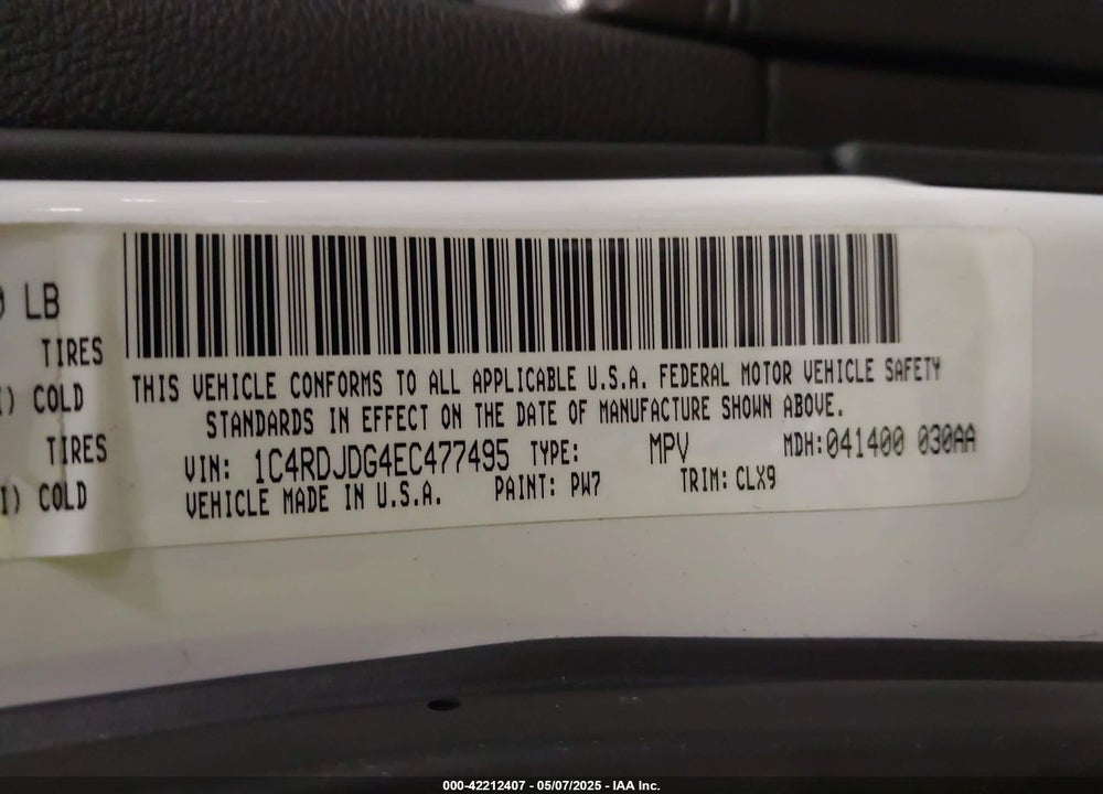 2014 DODGE DURANGO LIMITED VIN: 1C4RDJDG4EC477495