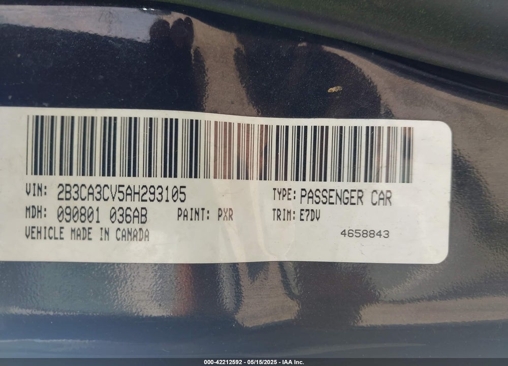 2010 DODGE CHARGER SXT VIN: 2B3CA3CV5AH293105