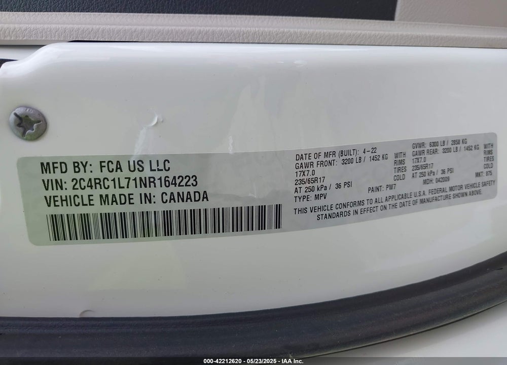 2022 CHRYSLER PACIFICA HYBRID TOURING L VIN: 2C4RC1L71NR164223