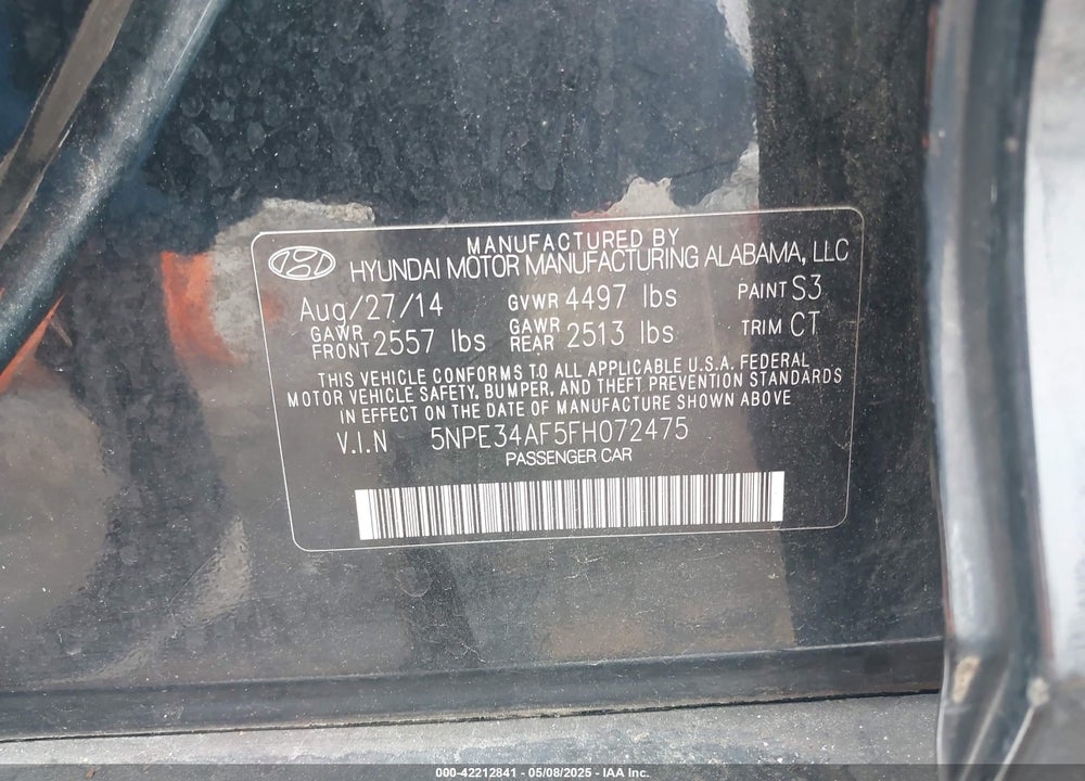 2015 HYUNDAI SONATA LIMITED VIN: 5NPE34AF5FH072475