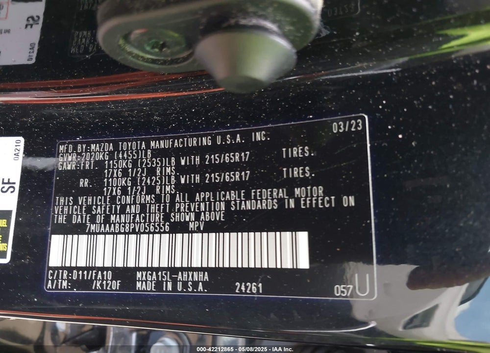 2023 TOYOTA COROLLA CROSS VIN: 7MUAAABG8PV056556