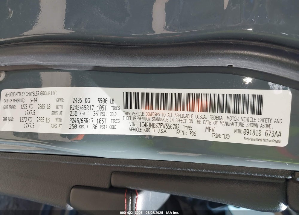 2015 JEEP CHEROKEE VIN: 1C4PJMBS7FW556782