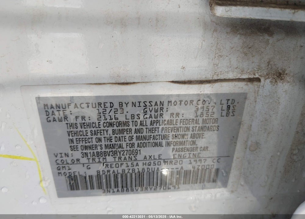 2024 NISSAN SENTRA VIN: 3N1AB8BV3RY270691