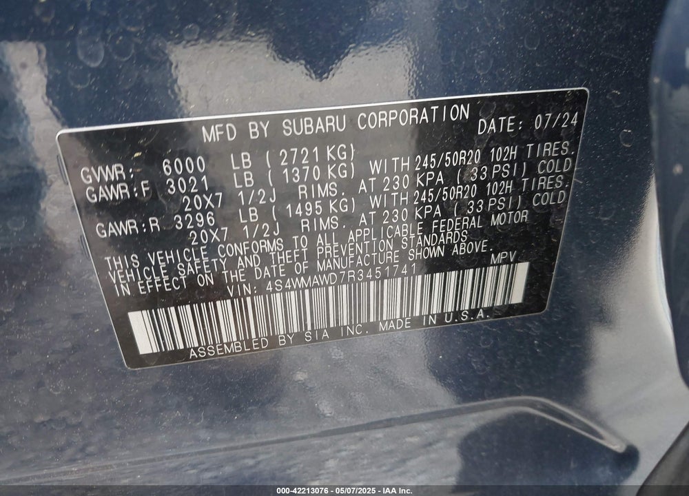 2024 SUBARU ASCENT VIN: 4S4WMAWD7R3451741