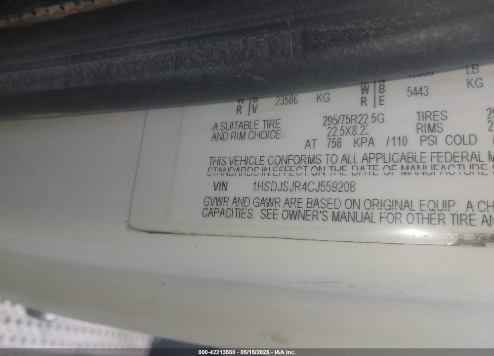 2012 INTERNATIONAL PROSTAR VIN: 1HSDJSJR4CJ559208