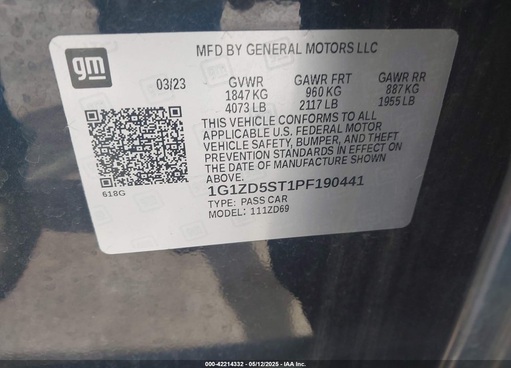 2023 CHEVROLET MALIBU VIN: 1G1ZD5ST1PF190441
