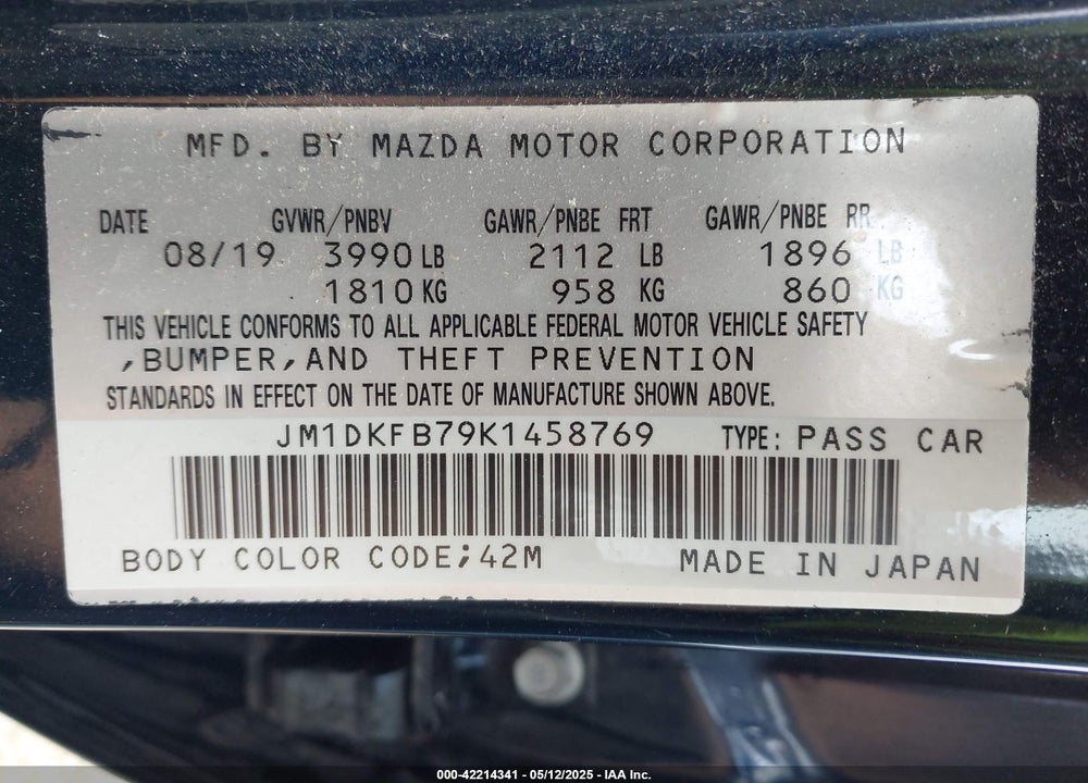 2019 MAZDA CX-3 VIN: JM1DKFB79K1458769