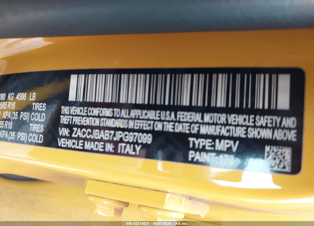 2018 JEEP RENEGADE SPORT 4X4 VIN: ZACCJBAB7JPG97099
