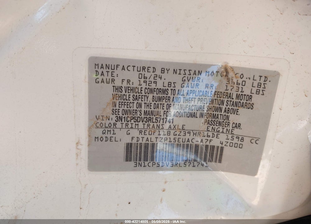 2024 NISSAN KICKS VIN: 3N1CP5DV3RL571741