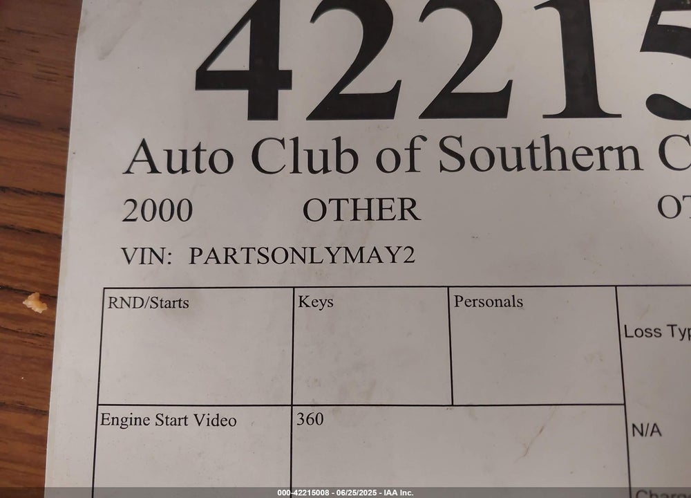 2000 OTHER --- VIN: PARTSONLYMAY2