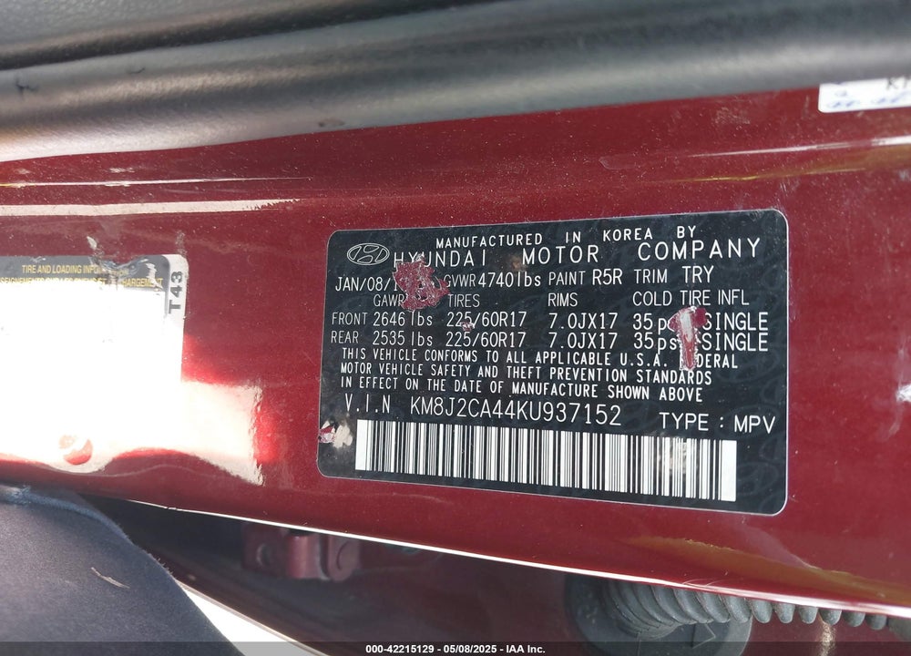 2019 HYUNDAI TUCSON SE VIN: KM8J2CA44KU937152