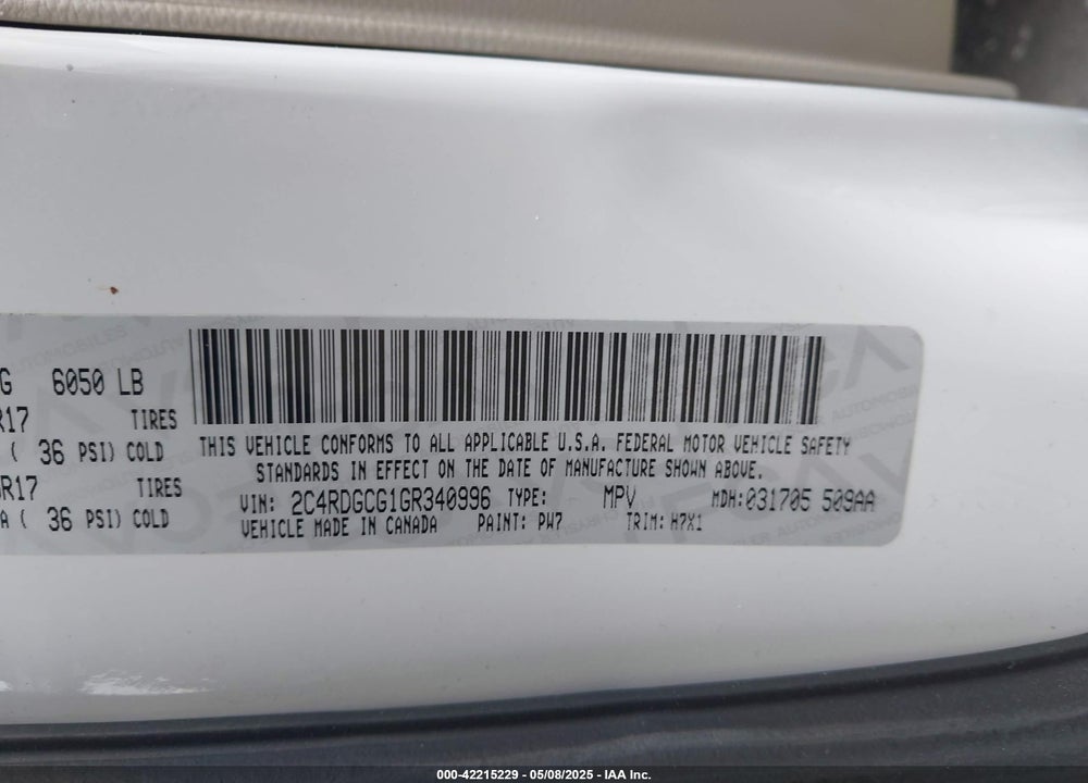 2016 DODGE GRAND CARAVAN SXT VIN: 2C4RDGCG1GR340996