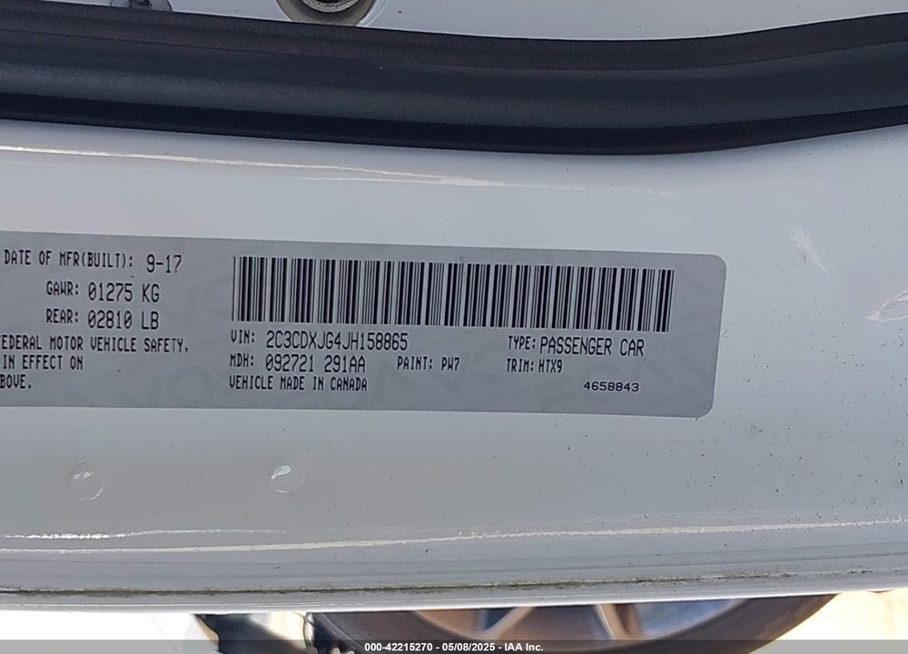 2018 DODGE CHARGER VIN: 2C3CDXJG4JH158865