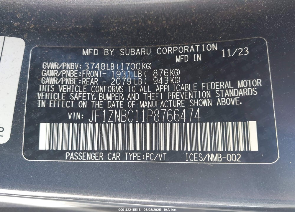 2023 TOYOTA GR86 VIN: JF1ZNBC11P8766474