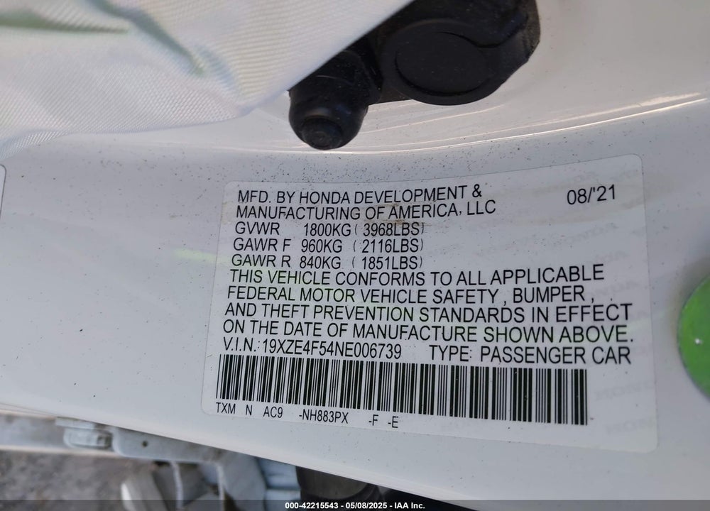 2022 HONDA INSIGHT VIN: 19XZE4F54NE006739