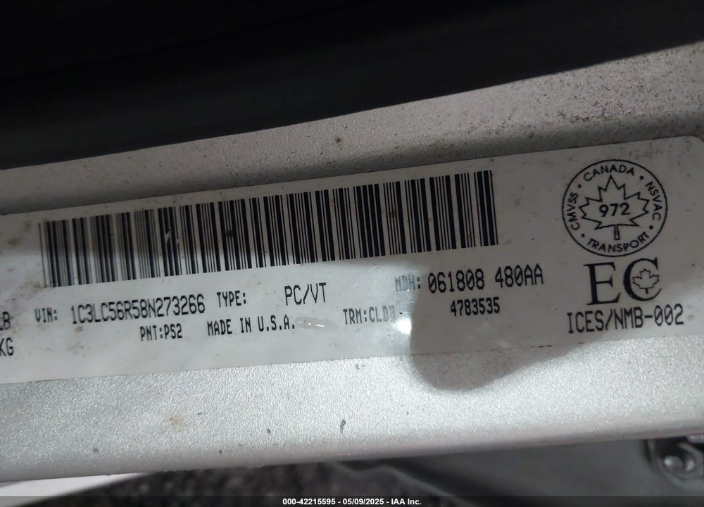 2008 CHRYSLER SEBRING VIN: 1C3LC56R58N273266