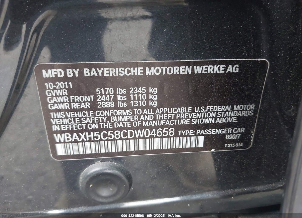 2012 BMW 528I XDRIVE VIN: WBAXH5C58CDW04658