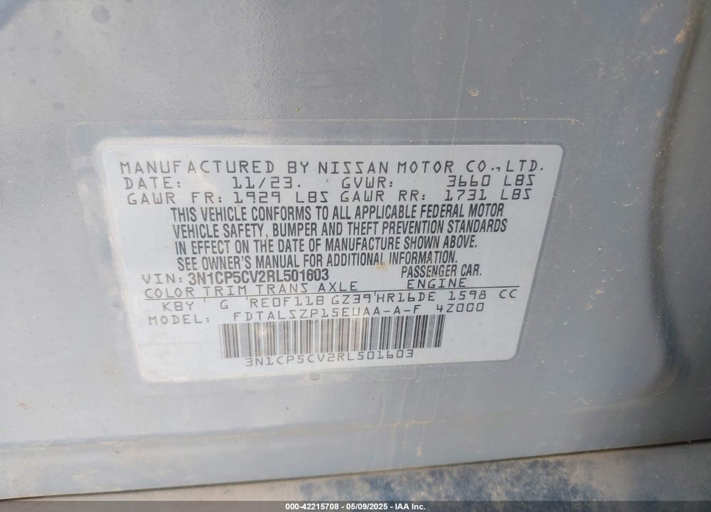 2024 NISSAN KICKS SV XTRONIC CVT VIN: 3N1CP5CV2RL501603