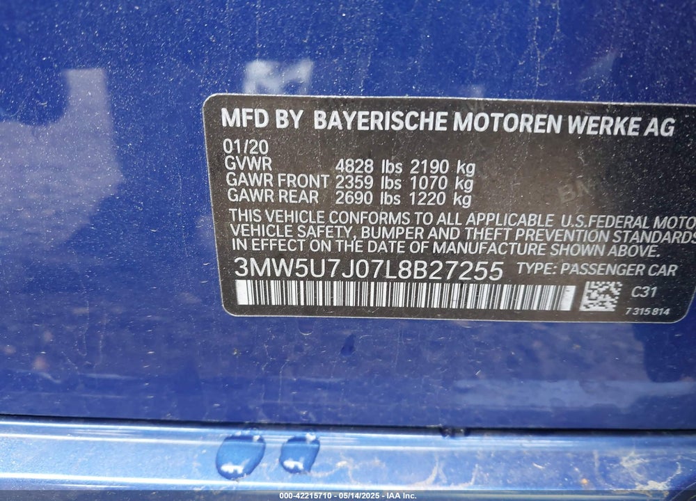 2020 BMW 3 SERIES M340I VIN: 3MW5U7J07L8B27255