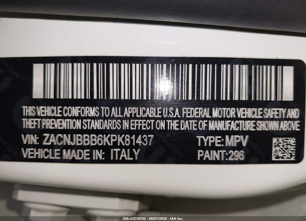 2019 JEEP RENEGADE VIN: ZACNJBBB6KPK81437