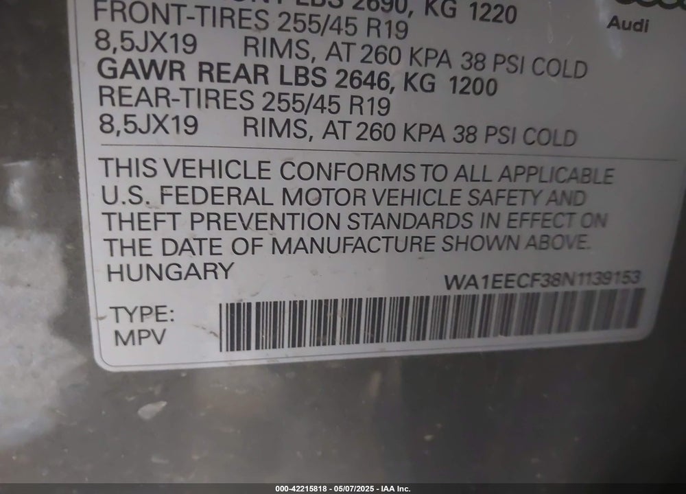 2022 AUDI Q3 VIN: WA1EECF38N1139153