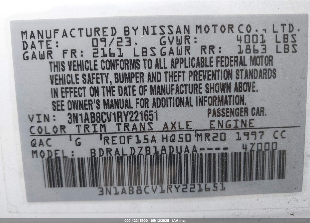 2024 NISSAN SENTRA SV XTRONIC CVT VIN: 3N1AB8CV1RY221651