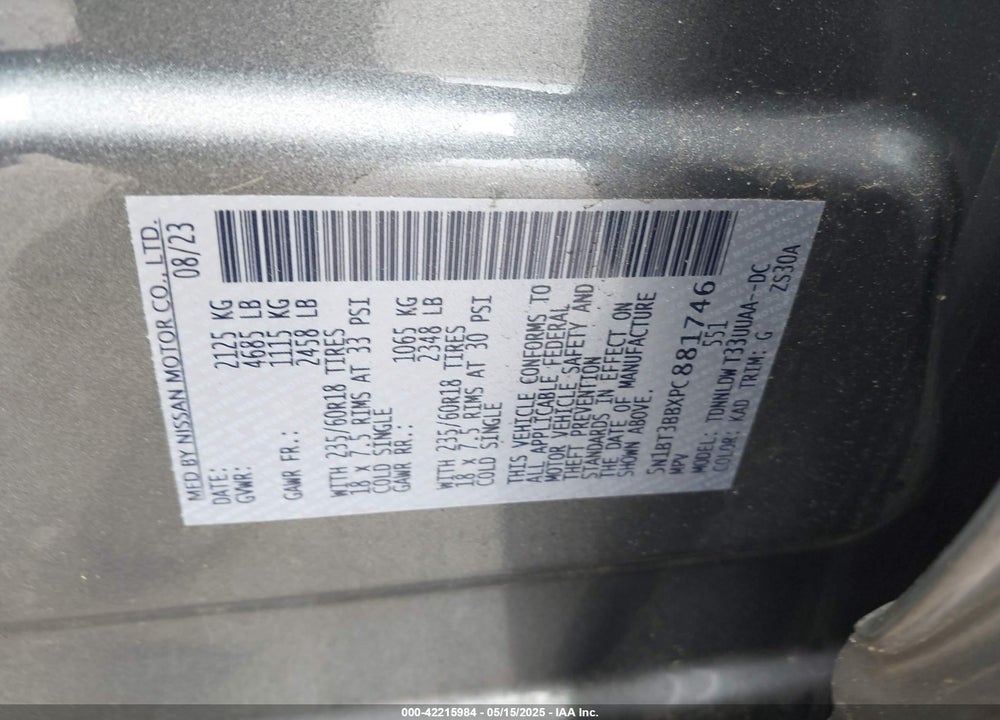 2023 NISSAN ROGUE VIN: 5N1BT3BBXPC881746
