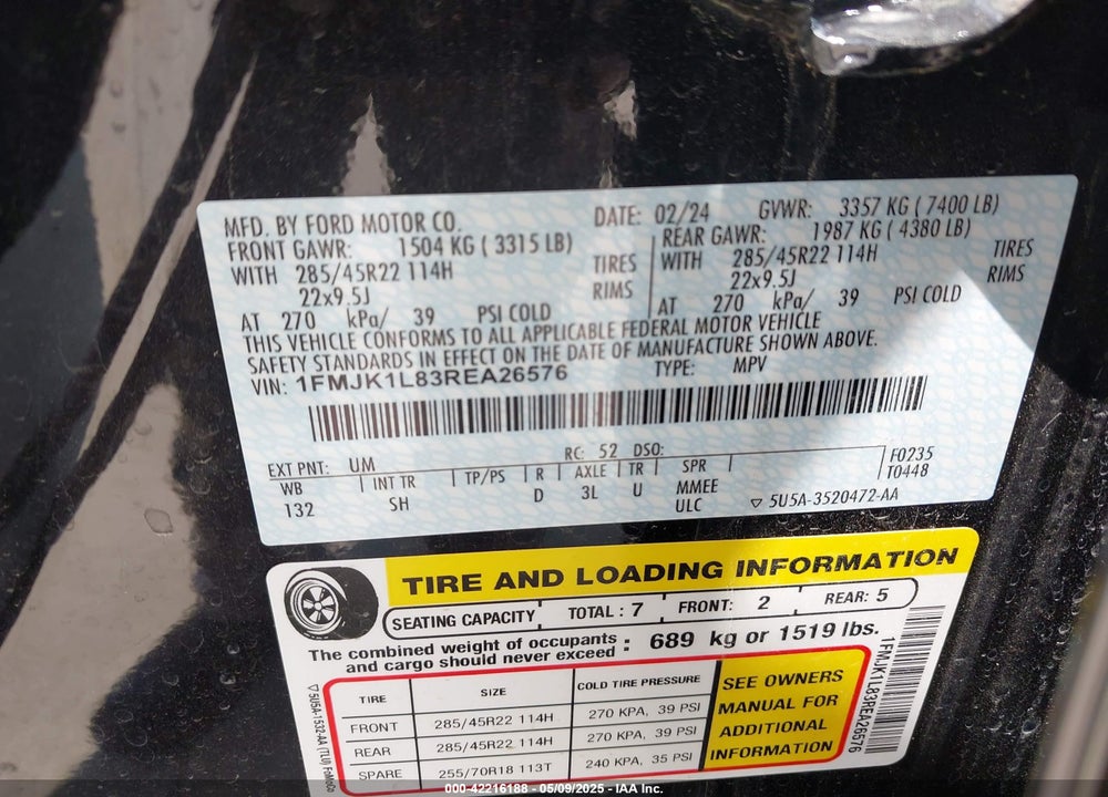 2024 FORD EXPEDITION VIN: 1FMJK1L83REA26576