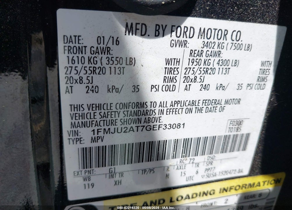 2016 FORD EXPEDITION VIN: 1FMJU2AT7GEF33081