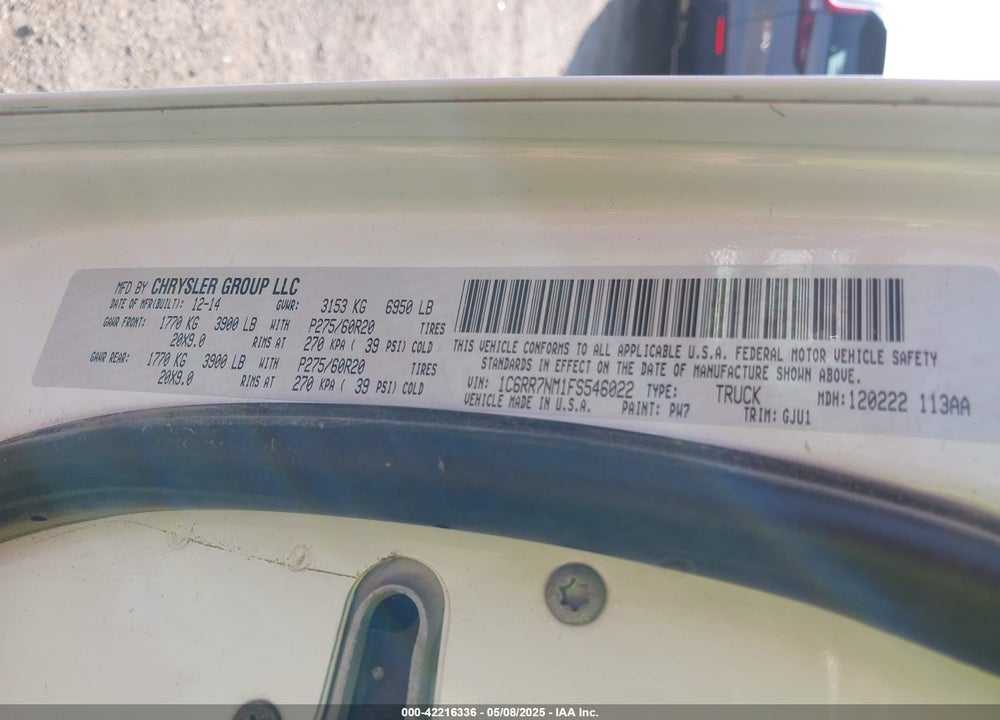 2015 RAM 1500 LAIE VIN: 1C6RR7NM1FS546022