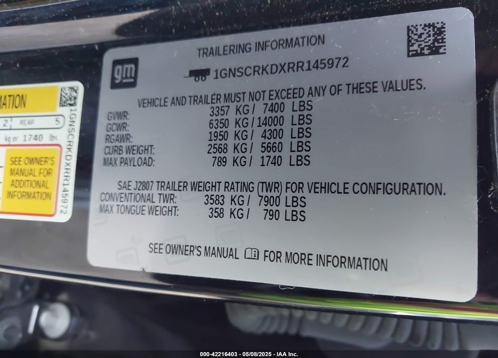 2024 CHEVROLET TAHOE VIN: 1GNSCRKDXRR145972