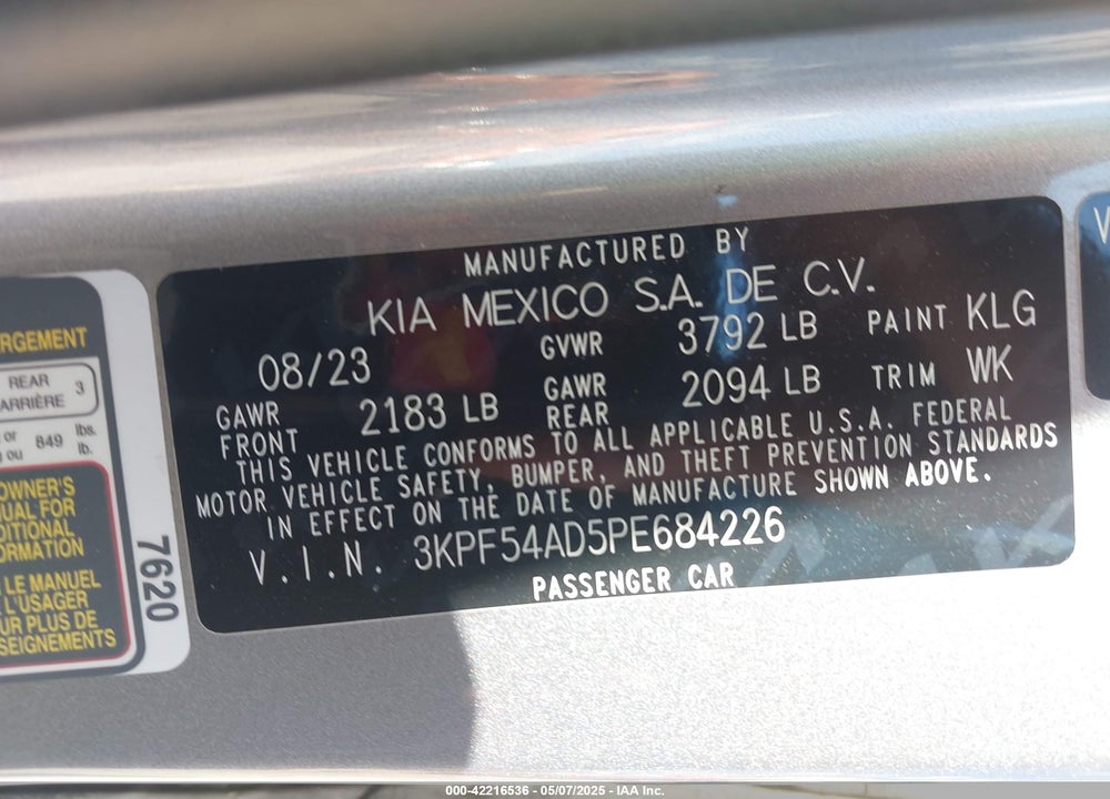 2023 KIA FORTE VIN: 3KPF54AD5PE684226