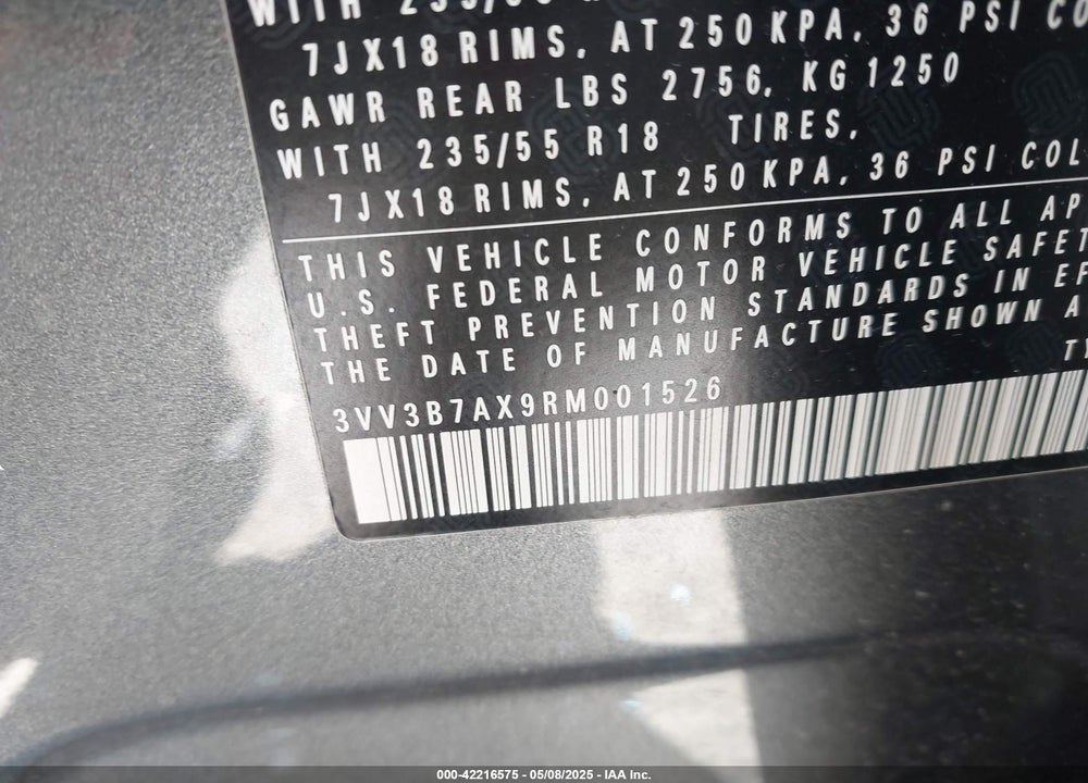 2024 VOLKSWAGEN TIGUAN VIN: 3VV3B7AX9RM001526