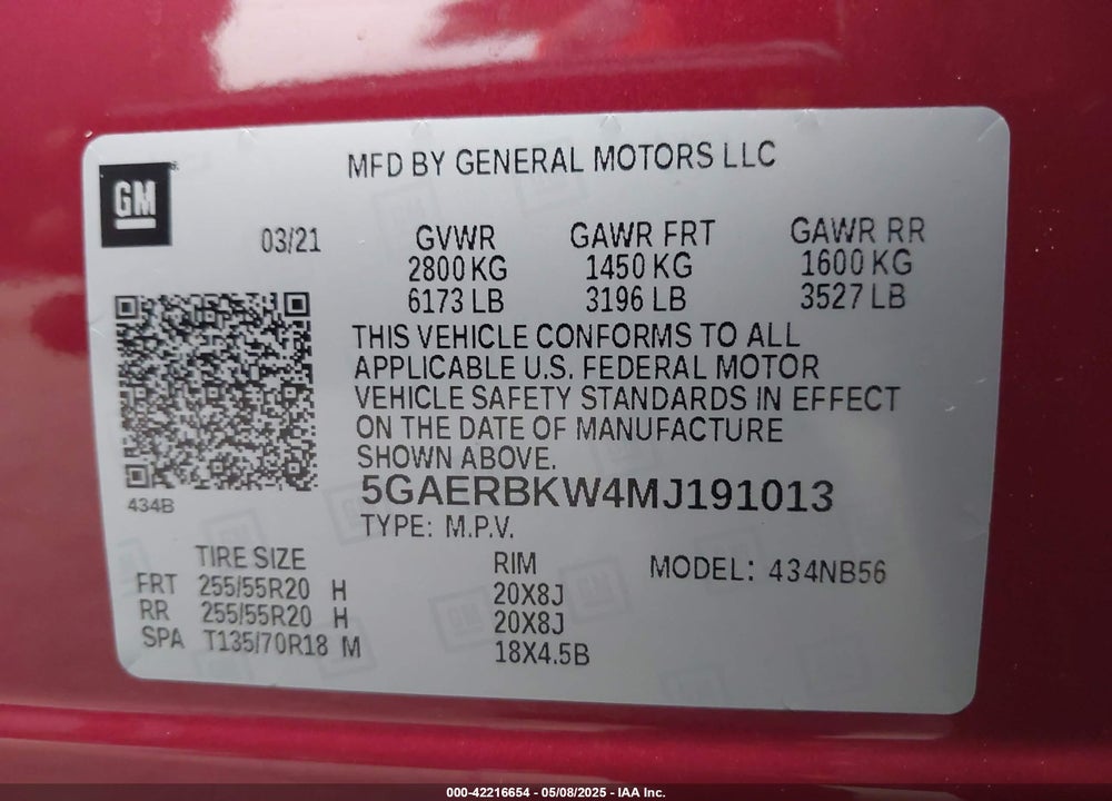 2021 BUICK ENCLAVE FWD ESSENCE VIN: 5GAERBKW4MJ191013