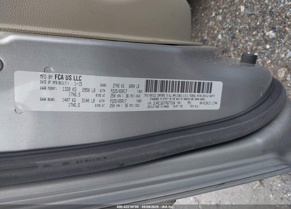2015 CHRYSLER TOWN & COUNTRY TOURING VIN: 2C4RC1BG7FR677334