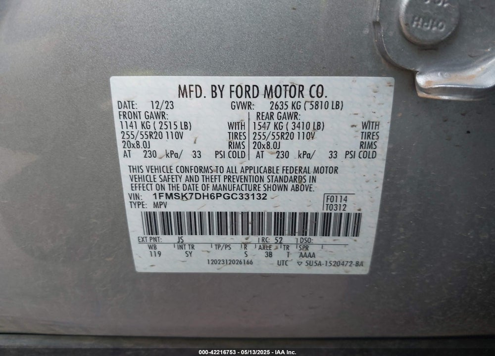 2023 FORD EXPLORER VIN: 1FMSK7DH6PGC33132