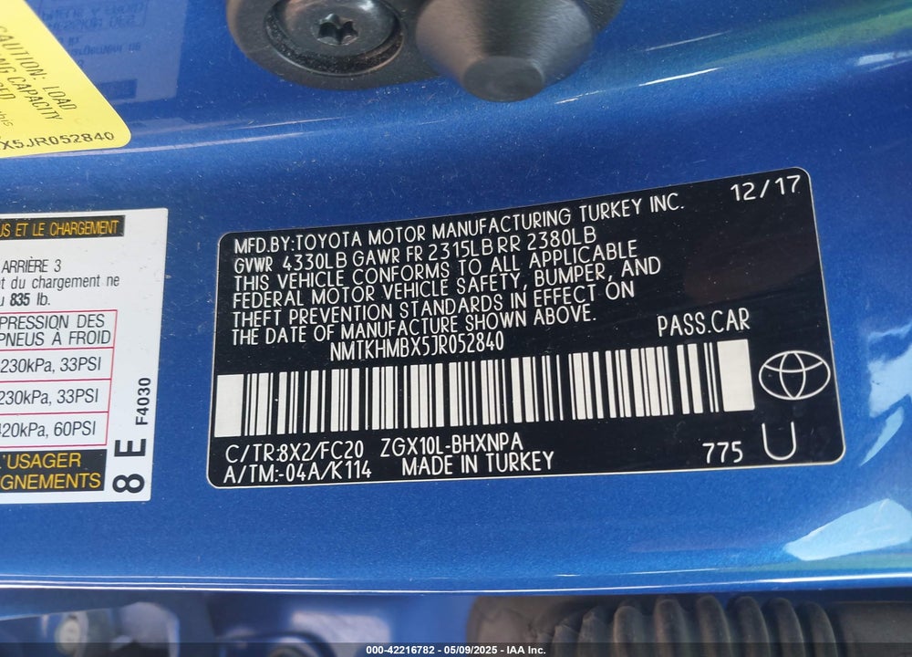 2018 TOYOTA C-HR VIN: NMTKHMBX5JR052840