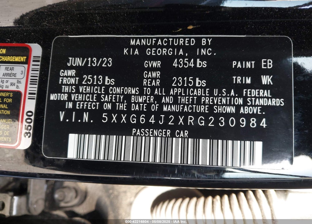 2024 KIA K5 VIN: 5XXG64J2XRG230984