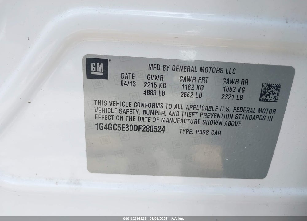 2013 BUICK LACROSSE LEATHER GROUP VIN: 1G4GC5E30DF280524