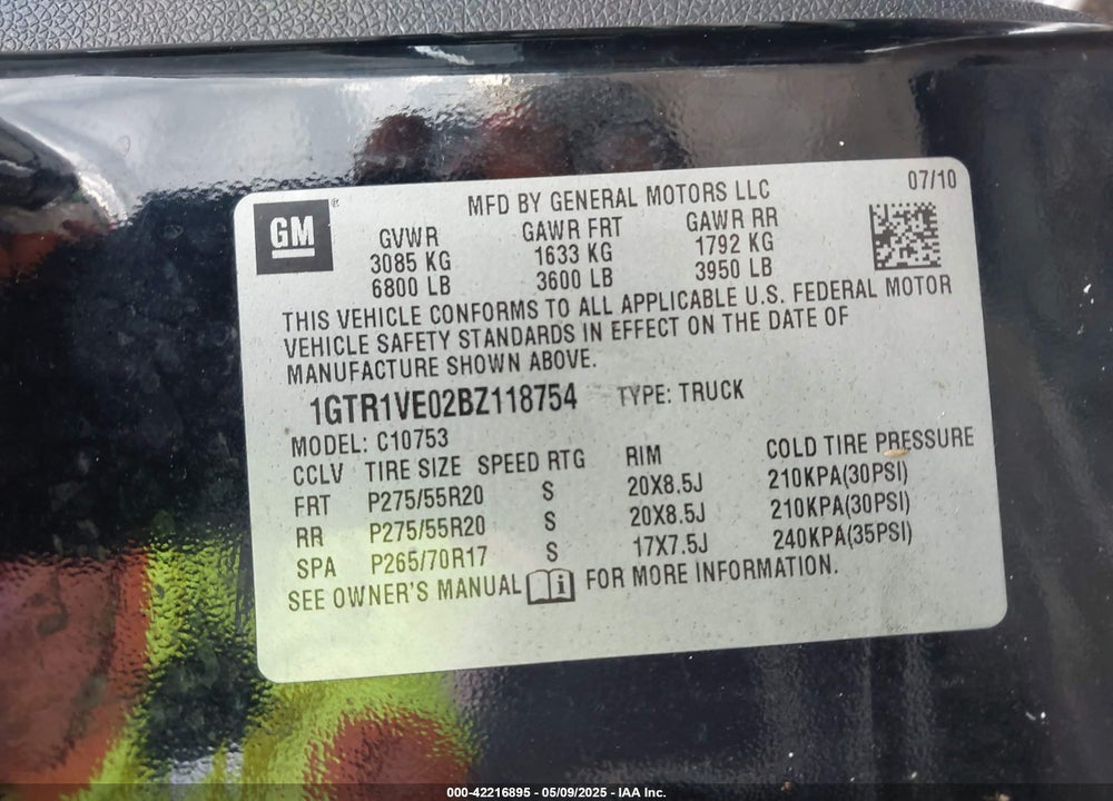 2011 GMC SIERRA VIN: 1GTR1VE02BZ118754