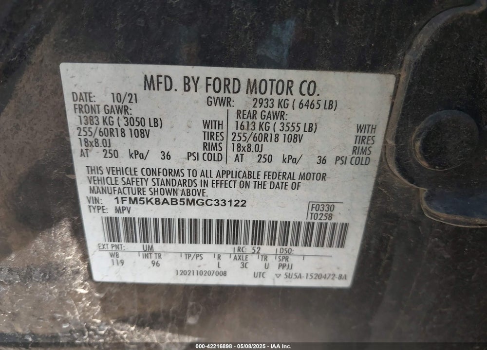 2021 FORD POLICE INTERCEPTOR VIN: 1FM5K8AB5MGC33122