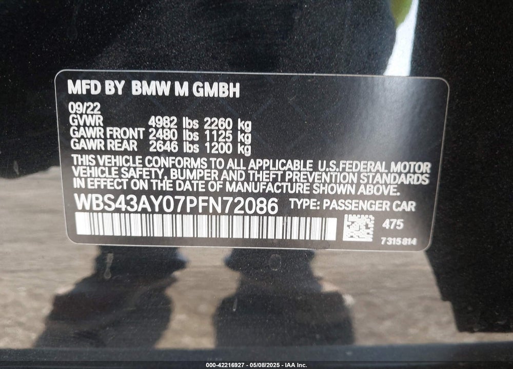 2023 BMW M3 COMPETITION XDRIVE VIN: WBS43AY07PFN72086