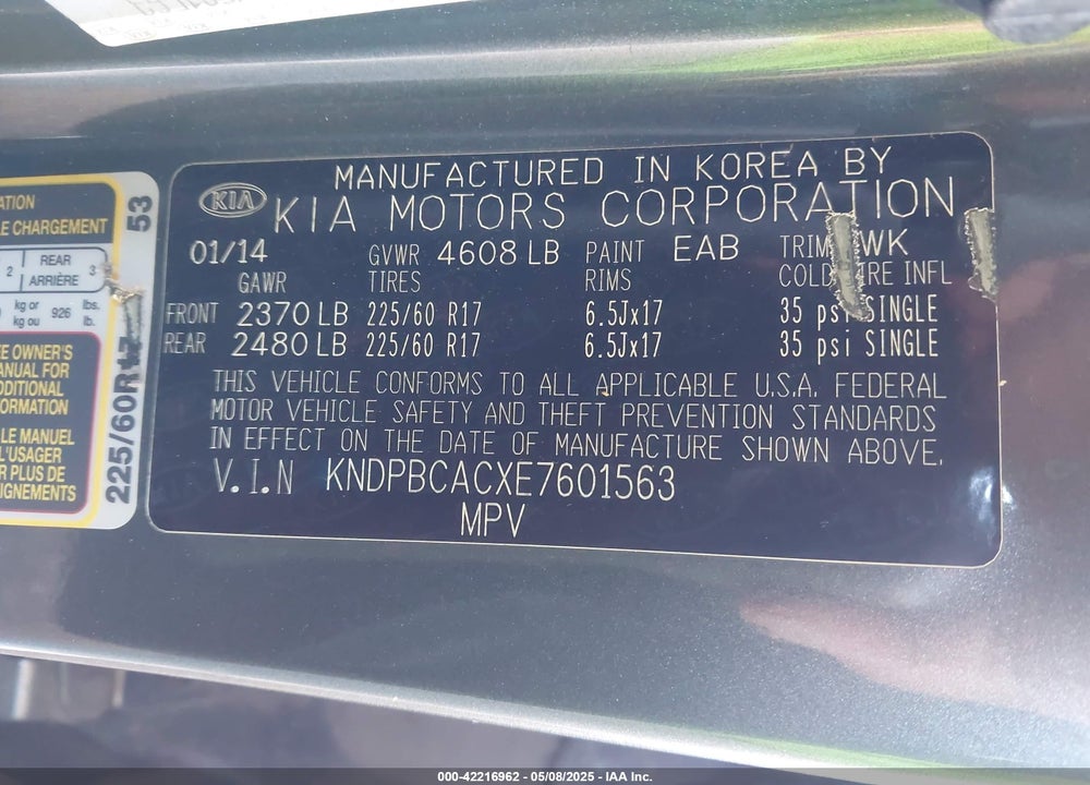 2014 KIA SPORTAGE LX VIN: KNDPBCACXE7601563