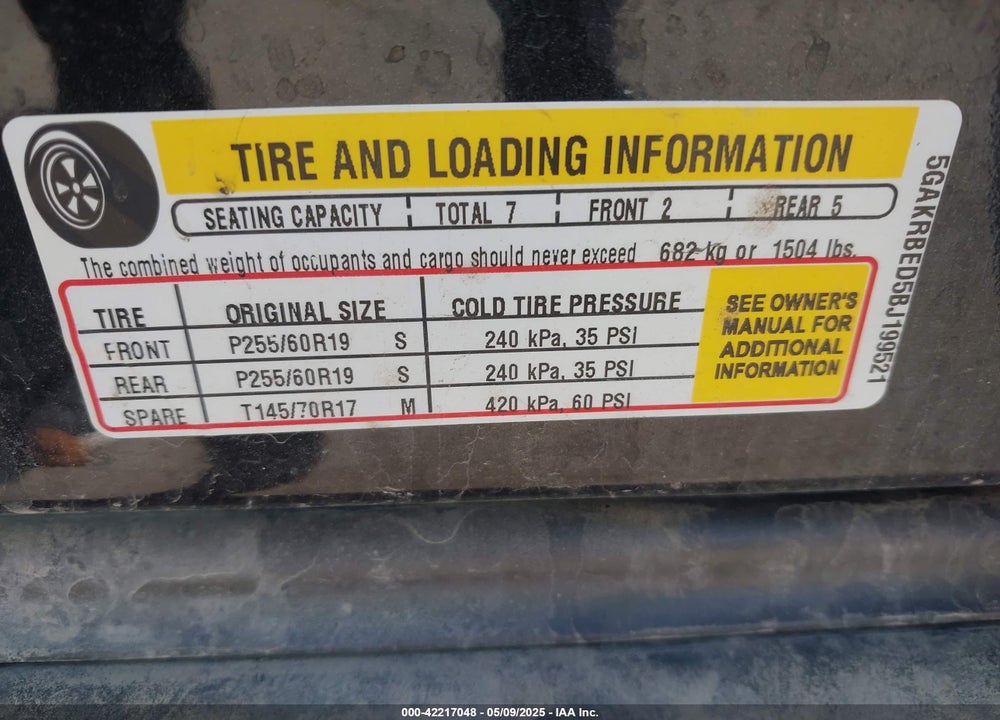 2011 BUICK ENCLAVE VIN: 5GAKRBED5BJ199521