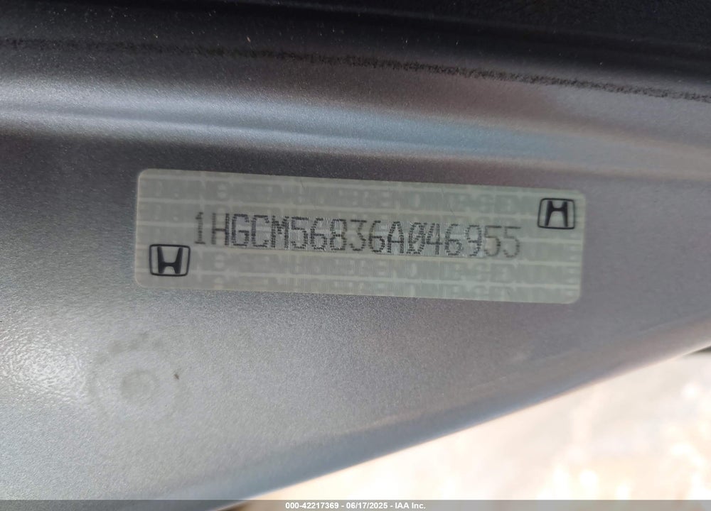 2006 HONDA ACCORD 2.4 EX VIN: 1HGCM56836A046955