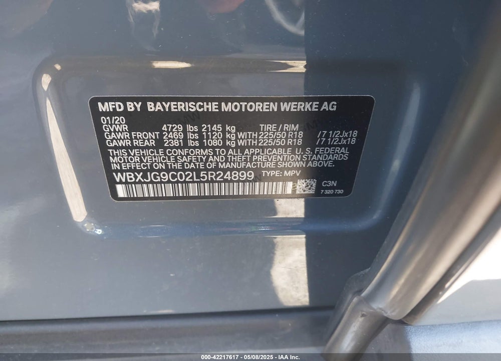 2020 BMW X1 VIN: WBXJG9C02L5R24899